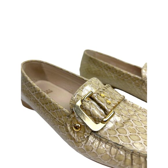 Stuart Weitzman Loafers Snakeskin Embossed Patent Leather Beige Gold Buckle 7M - Picture 8 of 10